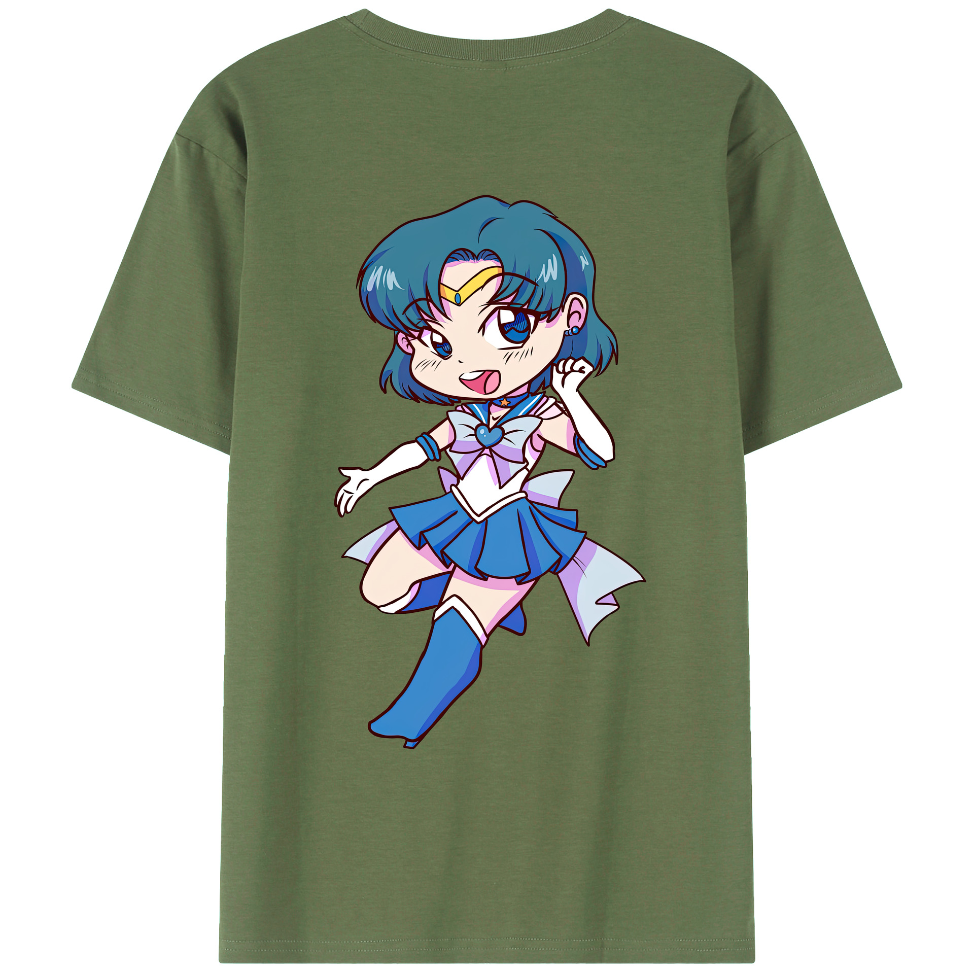 （画像用） 美少女戦士セーラームーン 水野 亜美 みずの あみ Sailor Moon Mizuno Ami 綿100％ メンズ半袖Tシャツ（バックプリント） 通気性